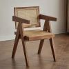 Nordic wabi-sabi style Chandigarh rattan chairs, solid wood dining chairs, home dining tables and chairs, armrests of rattan chairs, backrests of stools Application Scenario